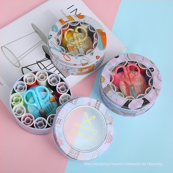 Φορητό σετ ραπτικής σε μεταλλικό κουτί, στυλ καρτούν, 144 τεμάχια