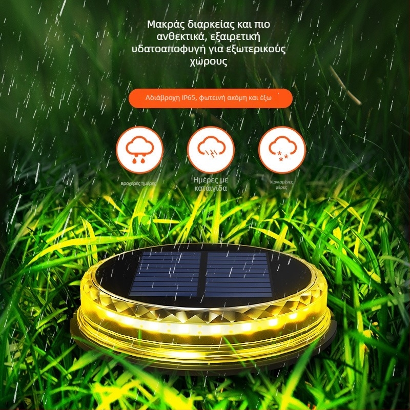 Ηλιακά φώτα γκαζόν, IP65 αδιάβροχα εξωτερικά, μοντέλο 130101, πλαστικό περίβλημα, ισχύς 10W, αυτονομία 6–12 ωρών