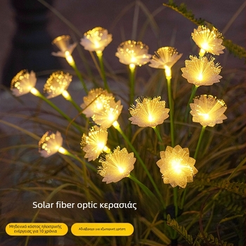 Έξι κεφαλές ηλιακών φωτιστικών εδάφους με οπτικές ίνες, σε σχήμα ανθών κερασιάς, IP65 αδιάβροχα, ηλιακή τροφοδοσία, 0,28W, κάλυψη 1–3 m², αυτονομία 6–12 ωρών