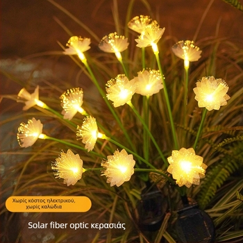 Έξι κεφαλές ηλιακών φωτιστικών εδάφους με οπτικές ίνες, σε σχήμα ανθών κερασιάς, IP65 αδιάβροχα, ηλιακή τροφοδοσία, 0,28W, κάλυψη 1–3 m², αυτονομία 6–12 ωρών