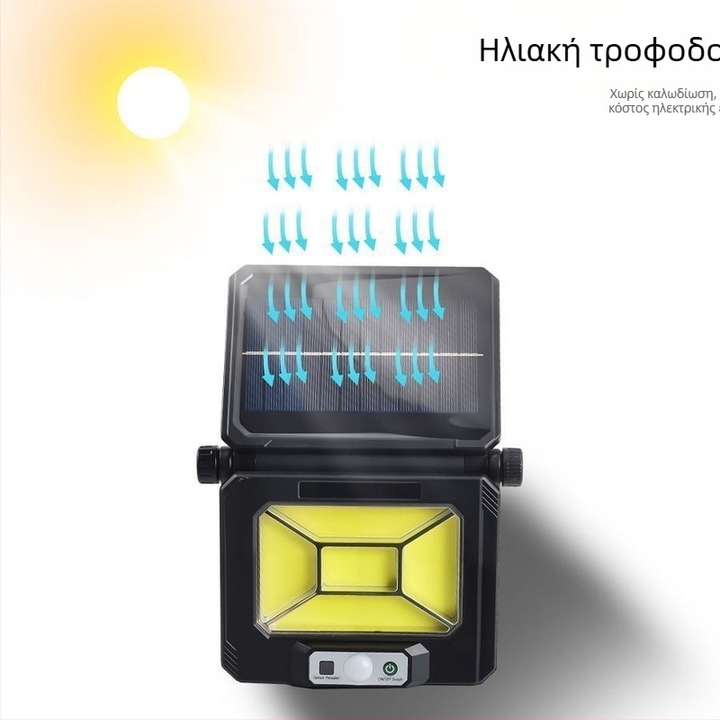 Φωτιστικό εξωτερικού χώρου ηλιακής ενέργειας για αυλή με αυτόματο αισθητήρα, IP54 LED, τετράγωνο, διαστάσεις 192×55×145 mm, χρόνος λειτουργίας έως 6 ώρες