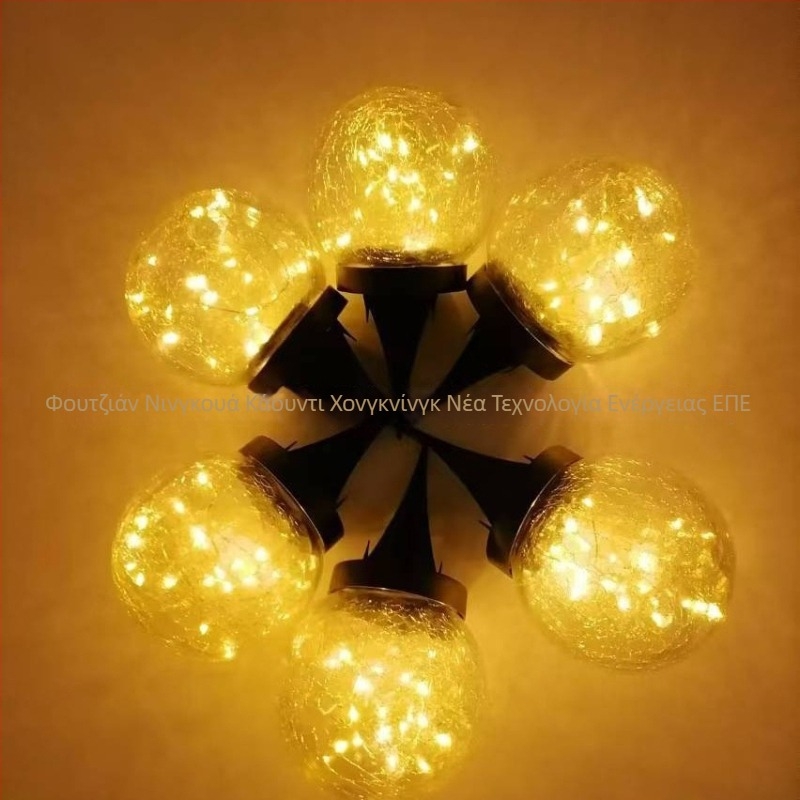 Ηλιακός φωτισμός κήπου με ραγισμένη γυάλινη μπάλα, θαμμένος στον κήπο – Μοντέλο JF56, IP44, 6–12 ώρες λειτουργίας, 0.05 W, 1.2 V