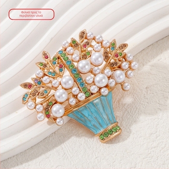 Καρφίτσα με καλάθι λουλουδιών, κομψή σχεδίαση, κράμα ψευδάργύρου με επίστρωση διαμαντιών – διακόσμηση και γάμος