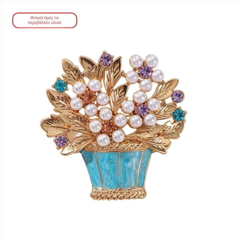 Καρφίτσα με καλάθι λουλουδιών, κομψή σχεδίαση, κράμα ψευδάργύρου με επίστρωση διαμαντιών – διακόσμηση και γάμος