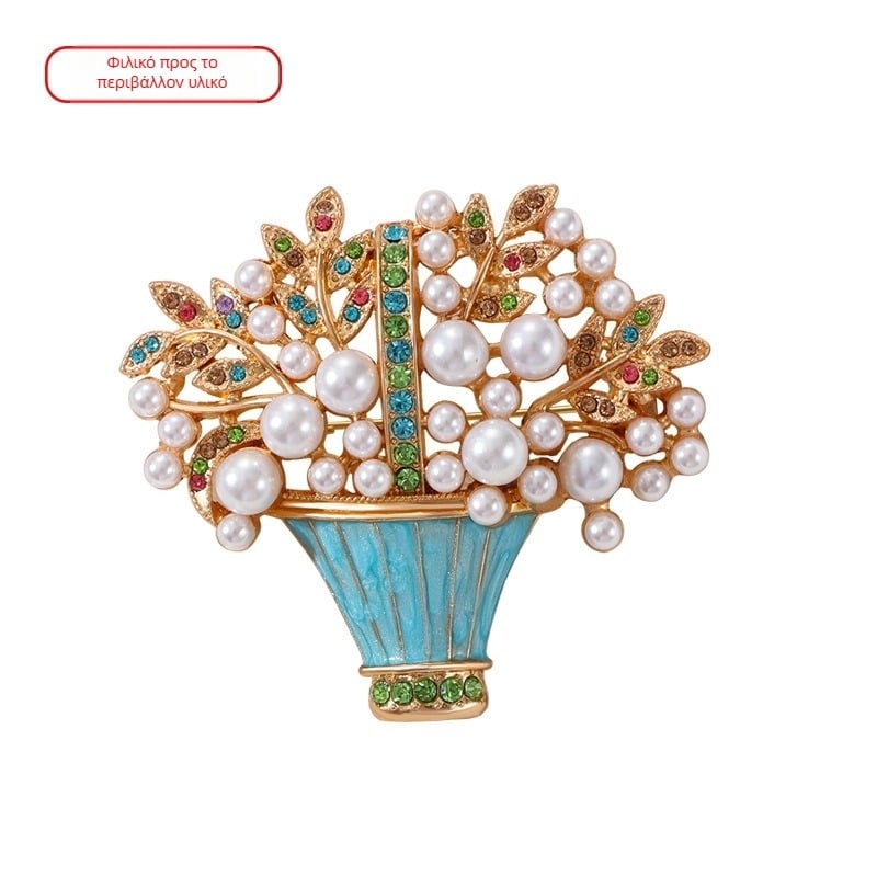 Καρφίτσα με καλάθι λουλουδιών, κομψή σχεδίαση, κράμα ψευδάργύρου με επίστρωση διαμαντιών – διακόσμηση και γάμος