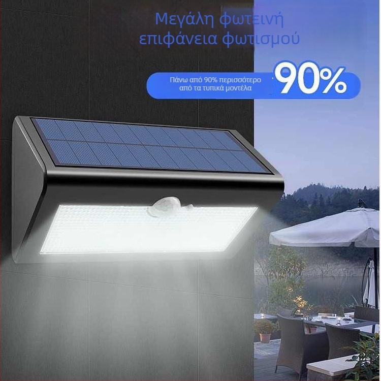 Ηλιακό εξωτερικό φως κήπου με αισθητήρα κίνησης, IP66 αδιάβροχο, 5000 lm, 6000K, LED τοίχου 100-300W