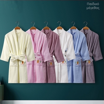 Ρόμπα μπάνιου από 100% βαμβάκι terry, χειμερινή, μακριά, unisex για οικογένεια, με γιακά Kimono