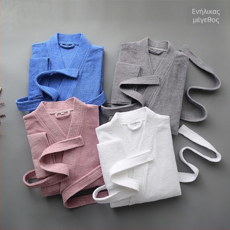 Ρόμπα μπάνιου από 100% βαμβάκι terry, χειμερινή, μακριά, unisex για οικογένεια, με γιακά Kimono