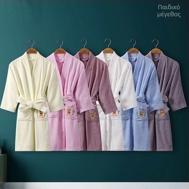 Ρόμπα μπάνιου από 100% βαμβάκι terry, χειμερινή, μακριά, unisex για οικογένεια, με γιακά Kimono