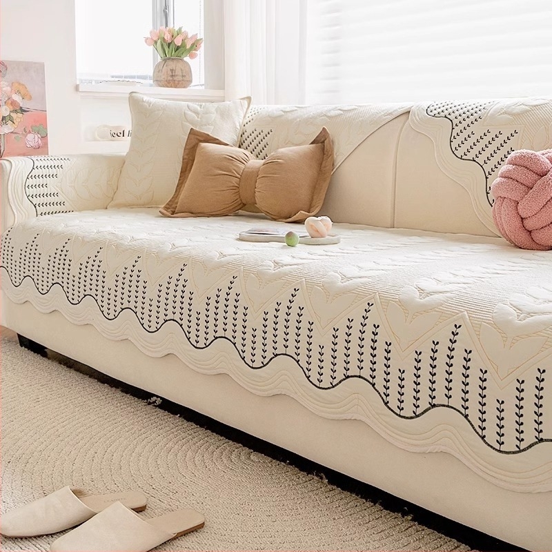 Γωνιακό μαξιλάρι καναπέ με ριγέ σχέδιο, σχήμα τύπου δαντέλας, από πλυμένο βαμβάκι, απλό στυλ