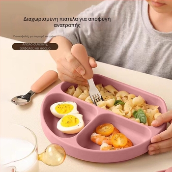 Παιδικό πιάτο από σιλικόνη με διαχωρισμούς – οβάλ σχήμα, ενιαίος χρωματισμός, όχι κατάλληλο για μικροκύματα