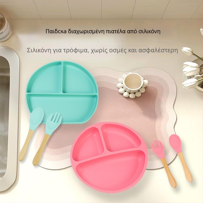 Παιδικό πιάτο από σιλικόνη με διαχωρισμούς – οβάλ σχήμα, ενιαίος χρωματισμός, όχι κατάλληλο για μικροκύματα