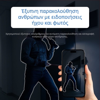 Κυκλική κάμερα εσωτερικής παρακολούθησης με νυχτερινή όραση, 4K ανάλυση, ελάχιστο φωτισμό 0,1 lux, IR εμβέλεια 0–30 μ., τροφοδοσία 220V