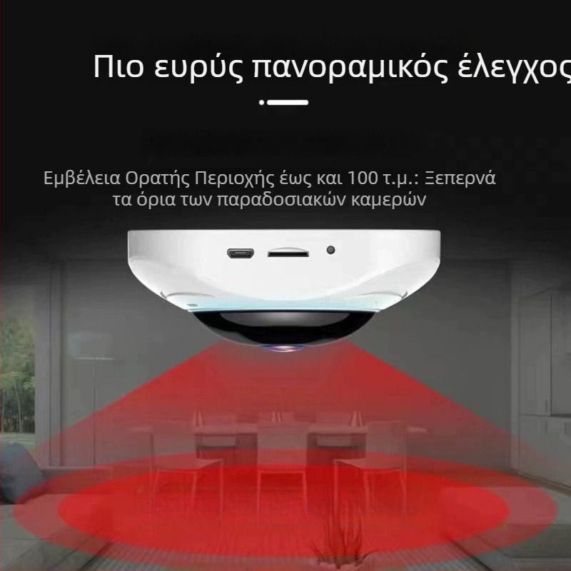 JWEI GW-0630w 360° πανοραμική κάμερα οροφής εσωτερικού χώρου, 1080P HD, νυχτερινή όραση, ανίχνευση συναγερμού και ειδοποιήσεις, Υποστήριξη κινητής εφαρμογής