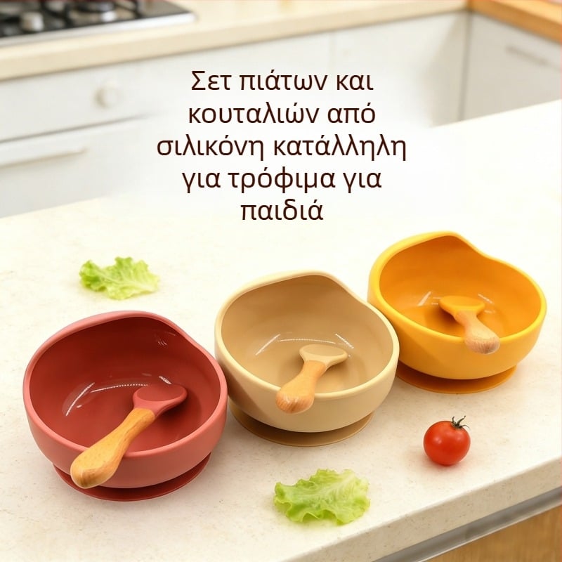 Σετ μπολ και κουτάλι από σιλικόνη με σχέδιο σαλιγκάρι για μωρά – 2 τεμάχια, τροφική σιλικόνη, από 6 μηνών