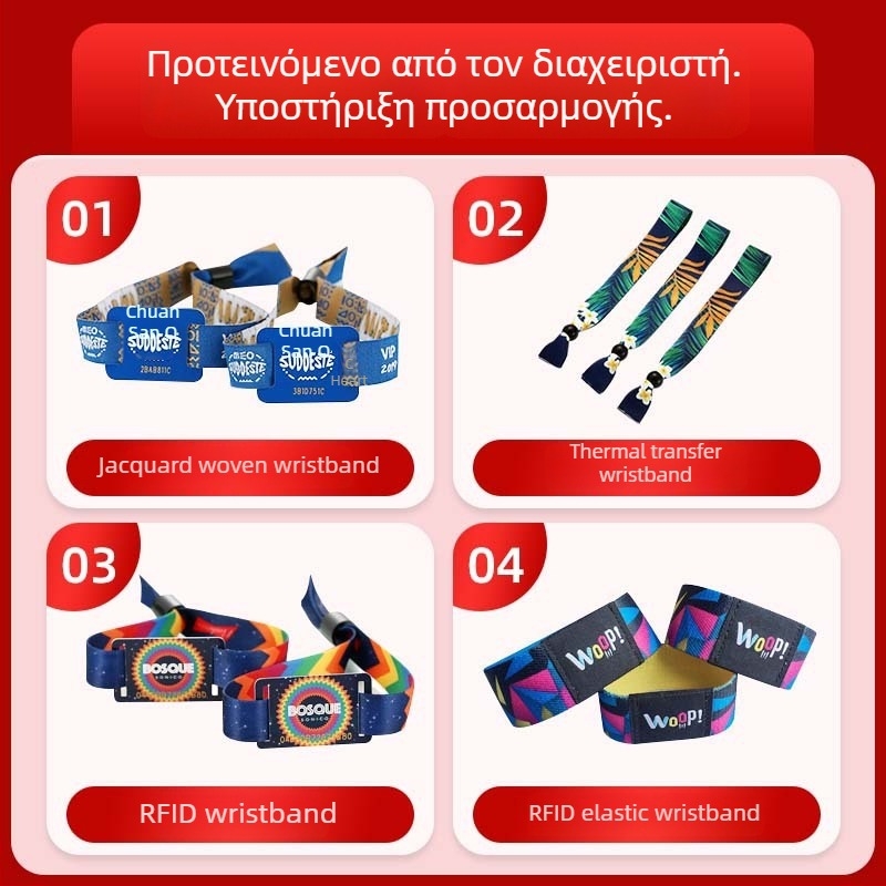 Προσαρμοσμένο ελαστικό βραχιόλι NFC με αναγνώριση ταυτότητας; Τσιπ: ανάγνωση/γραφή; Χωρητικότητα: 1024; Απόσταση ανίχνευσης: 1–4; Χρόνος ανάγνωσης/γράφησης: 1–2; Φέρουσα συχνότητα: HF