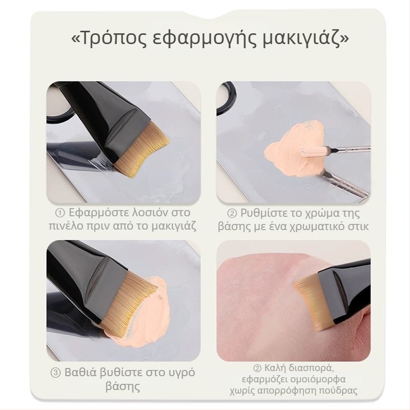 Πινέλο προσώπου με σχήμα φεγγαριού, επίπεδη κεφαλή για θεμέλιο και μάσκα — συνθετικές τρίχες, ακρυλική λαβή, συνολικό μήκος 15 cm, μήκος τρίχας 2,2 cm, 1 τεμάχιο