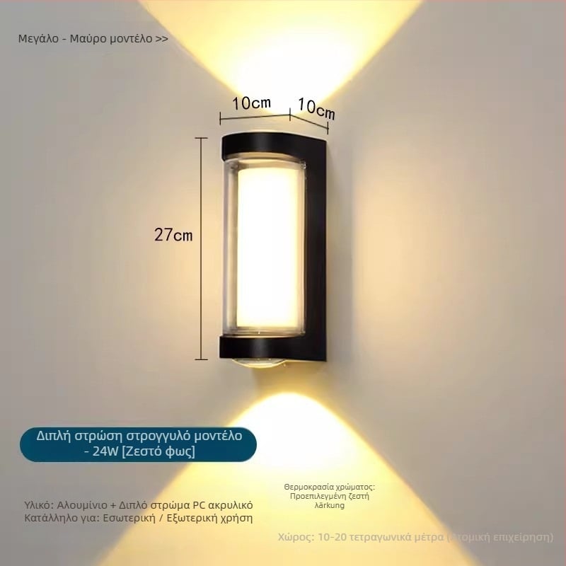 Εξωτερική τοιχική LED λάμπα με στεγανοποίηση, κατάλληλη για διαδρόμους, σκάλες και αυλές, 16W, 85-265V, IP65, 3000K, Sanan Optoelectronics