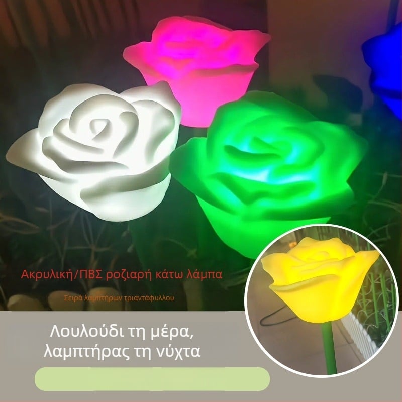 LED PVC λαμπτήρας εδάφους σε μορφή τριαντάφυλλου – εξωτερικός αδιάβροχος IP65 (Μοντέλο YGS-CD012; Υλικό PE; IP65; Ισχύς 0.3W/1W; Σειρά PVC rose ground lamp)