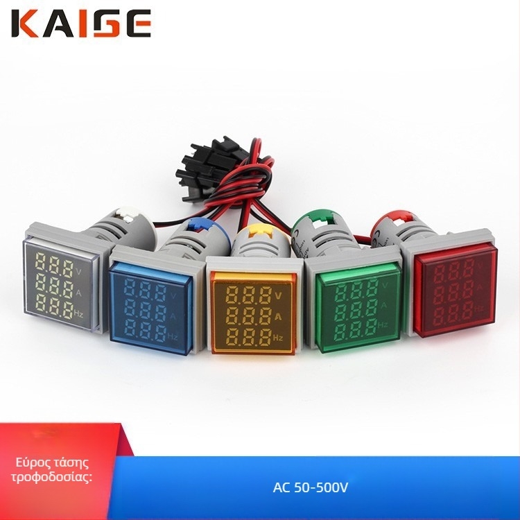 Δείκτης τάσης, ρεύματος και συχνότητας (Hz), 22 mm, τρεις οθόνες, πολυλειτουργικός ψηφιακός μετρητής AC, τετράγωνος σχεδιασμός