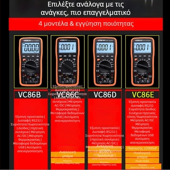 VC86E ψηφιακός μετρητής 4,5 ψηφίων, μετρήσεις συχνότητας, χωρητικότητας και θερμοκρασίας, USB διεπαφή