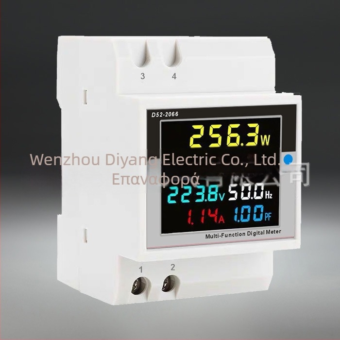 Μετρητής ψηφιακής οθόνης, πολυλειτουργικός για μονοφασική οικιακή εγκατάσταση — ράγα DIN, τάση, ρεύμα και ισχύ – D52-2066