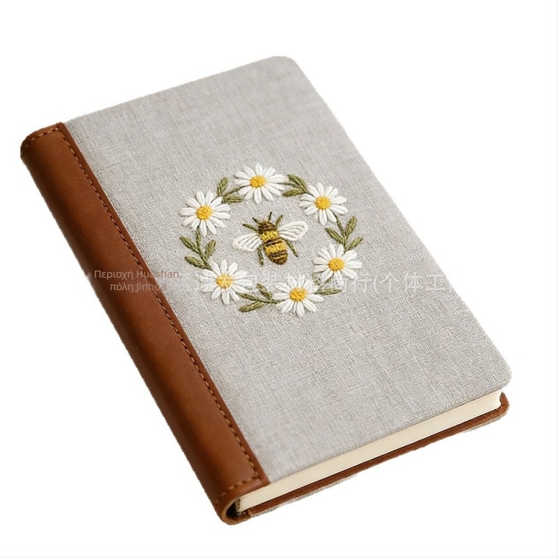 Σετ DIY κεντήματος: μοτίβο χρυσάνθεμο με μέλισσα σε ύφασμα διαλυόμενο στο νερό από μη υφαντό, βάση με κόλλα, σκανδιναβικό στυλ, προσαρμόσιμο