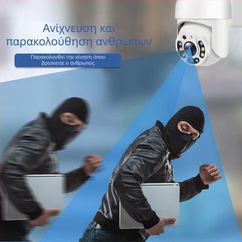 1080P Ασύρματη Κάμερα Ασφάλειας με Νυχτερινή Όραση, Εσωτερική/Εξωτερική Χρήση, Τοποθέτηση σε Τοίχο ή Οροφή, Παν-Τιλτ 355° Οριζόντια, 90° Κάθετη