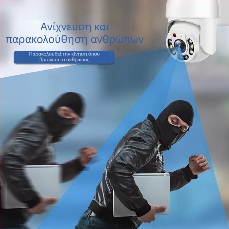 1080P Ασύρματη Κάμερα Ασφάλειας με Νυχτερινή Όραση, Εσωτερική/Εξωτερική Χρήση, Τοποθέτηση σε Τοίχο ή Οροφή, Παν-Τιλτ 355° Οριζόντια, 90° Κάθετη