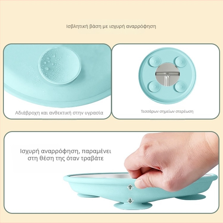 Πιάτο φαγητού μωρού με τρία διαμερίσματα, από ανοξείδωτο χάλυβα 304, μινιμαλιστικό στυλ, κατάλληλο από 6 μηνών, σετ 1 τεμάχιο