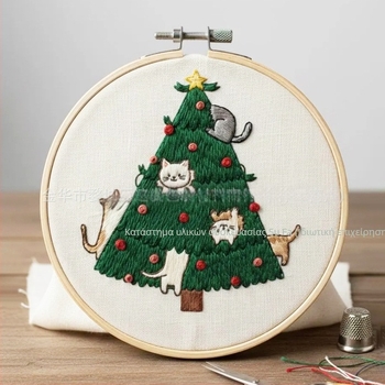 Σετ DIY κεντήματος Χριστουγεννιάτικου δέντρου με αυτοκόλλητο πίσω και ύφασμα μη υφαντό διαλυόμενο στο νερό, στυλ Nordic, προσαρμογή διαθέσιμη, κατάλληλο για σαλόνι