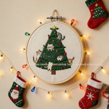 Σετ DIY κεντήματος Χριστουγεννιάτικου δέντρου με αυτοκόλλητο πίσω και ύφασμα μη υφαντό διαλυόμενο στο νερό, στυλ Nordic, προσαρμογή διαθέσιμη, κατάλληλο για σαλόνι