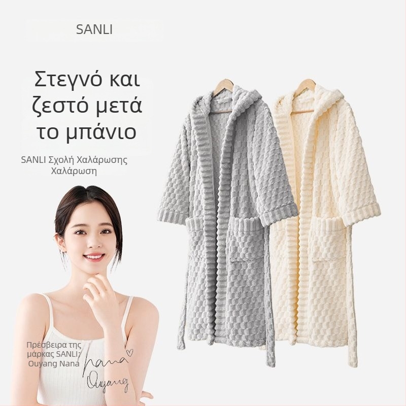 Unisex ρόμπα μπάνιου με κουκούλα από Coral Fleece, 840 g, ζεστή για φθινόπωρο-χειμώνα