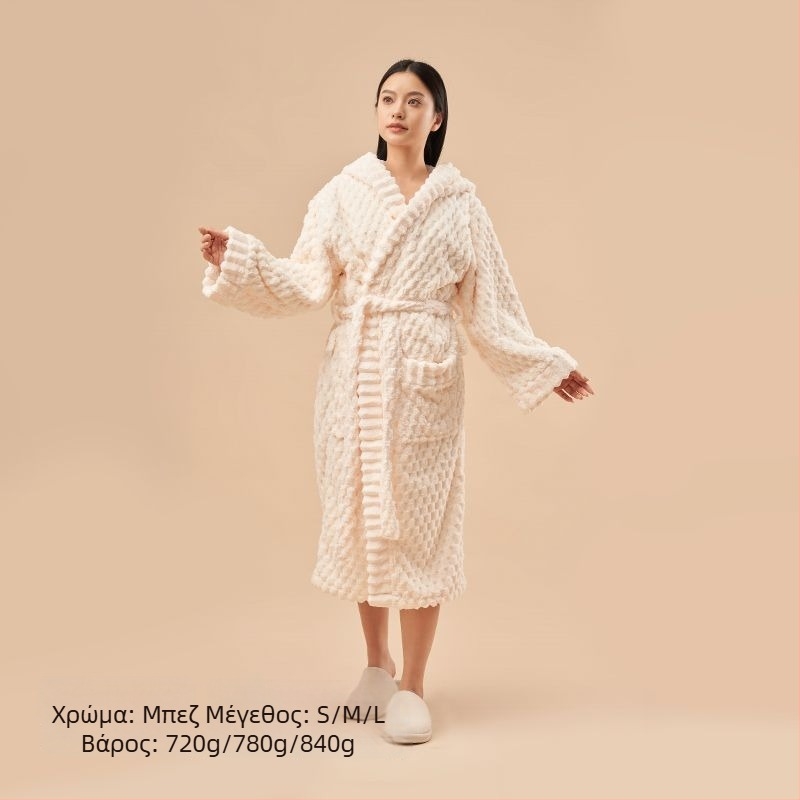 Unisex ρόμπα μπάνιου με κουκούλα από Coral Fleece, 840 g, ζεστή για φθινόπωρο-χειμώνα