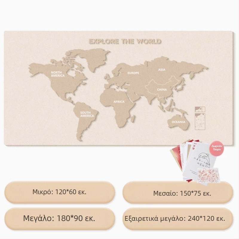 Παγκόσμιος χάρτης σε φελτ τοίχο για φωτογραφίες ταξιδιών — αυτοκόλλητο τοίχου διακοσμητικό, χωρίς διάτρηση