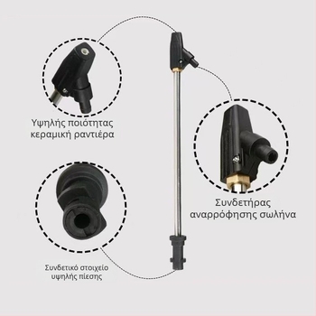 Anlushi πιστόλι ακροφύσιο ψεκασμού υψηλής πίεσης με λαβή από ανοξείδωτο ατσάλι και κεραμική επίστρωση κεφαλής, απόσταση ψεκασμού 5 μ., πίεση νερού 160 bar