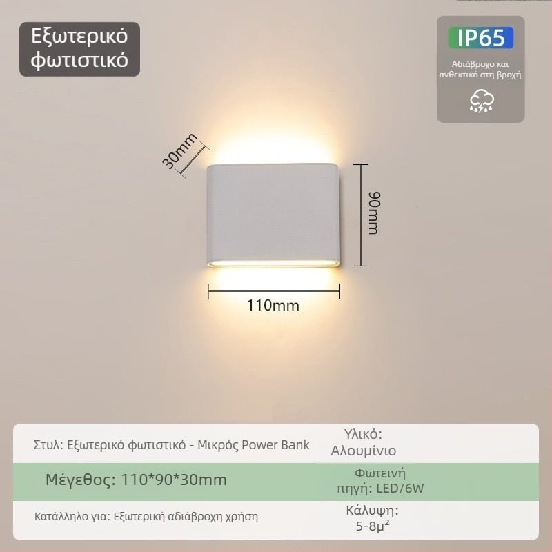 Εξωτερικός αδιάβροχος τοιχολάμπτήρας – υπερ-λεπτός, IP65, 110-275V, 15 LED, 3000K, CRI 90