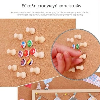 Μονοπλευρός πίνακας φελλού με ξύλινο πλαίσιο για φωτογραφίες и σημειώσεις γραφείου — στυλ καρτούν