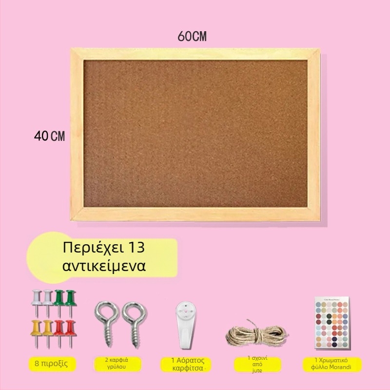 Μονοπλευρός πίνακας φελλού με ξύλινο πλαίσιο για φωτογραφίες и σημειώσεις γραφείου — στυλ καρτούν