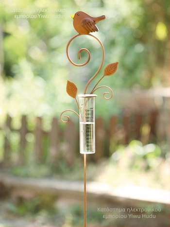 Τροφοδότης πουλιών για κήπο με βάση νερού σε σχήμα καρδιάς, διακοσμητικό κήπου τοποθετημένο στο έδαφος, με μετρητή βροχής και ανθοσύσταση