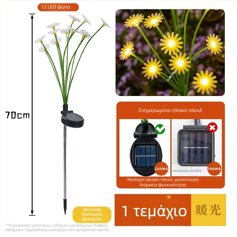 Daisy ground lamp – ηλιακή εξωτερική λάμπα κήπου, φυτικού σχήματος, ανοξείδωτο ατσάλι, IP65, 3W, 6–12 ωρών λειτουργίας