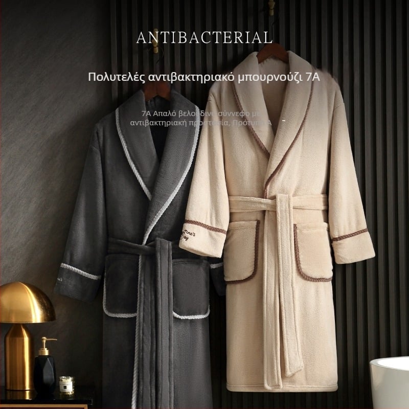 Μπουρνούζι ζευγαριού από φλίς κοραλλιών, Unisex, Χειμερινό μακρύ μπουρνούζι, 100% Πολυεστέρας