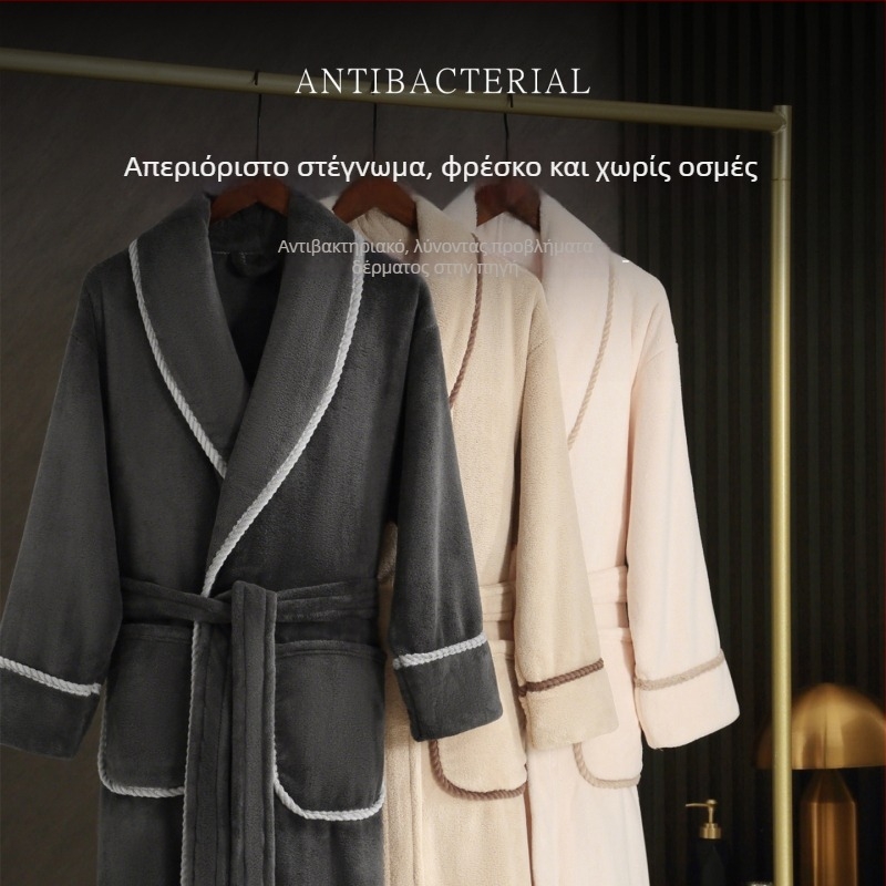 Μπουρνούζι ζευγαριού από φλίς κοραλλιών, Unisex, Χειμερινό μακρύ μπουρνούζι, 100% Πολυεστέρας