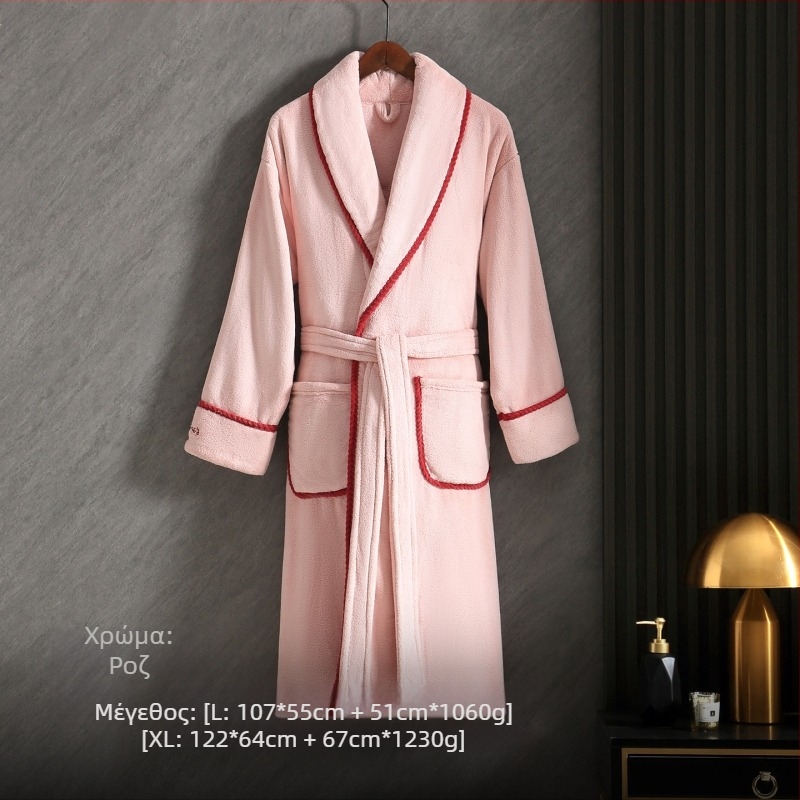 Μπουρνούζι ζευγαριού από φλίς κοραλλιών, Unisex, Χειμερινό μακρύ μπουρνούζι, 100% Πολυεστέρας