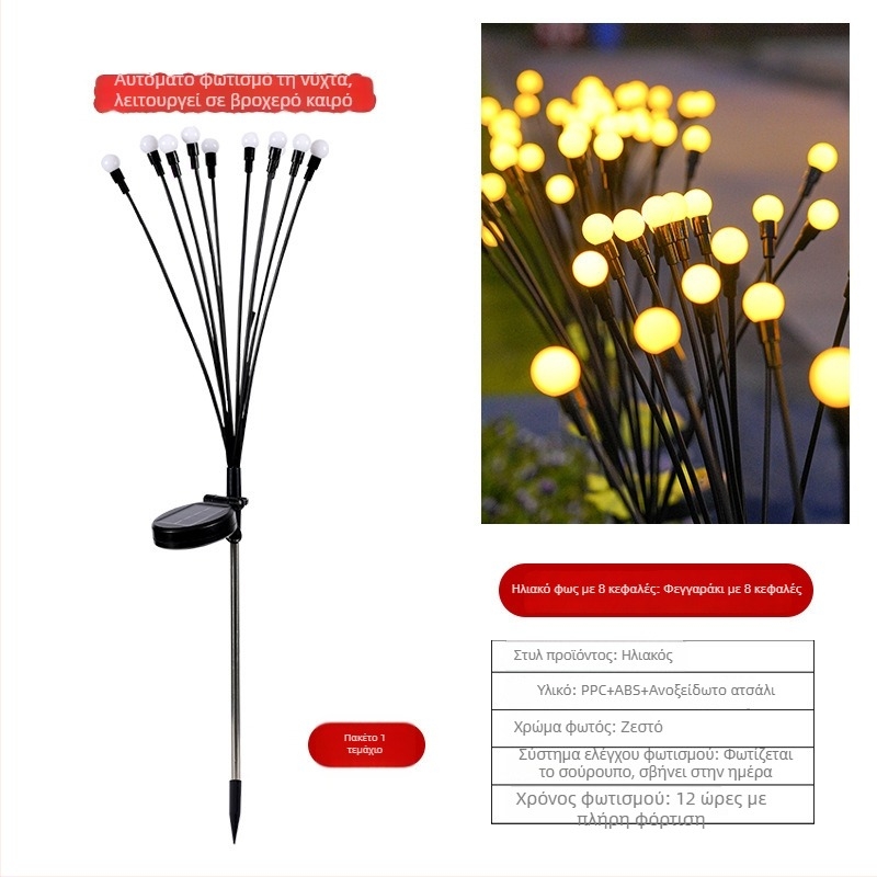 Ηλιακή λάμπα πυγολαμπίδας για εξωτερικούς χώρους κήπου, αδιάβροχη επίγεια λάμπα IP66 με ισχύ 1.2W και αυτονομία 6–12 ωρών