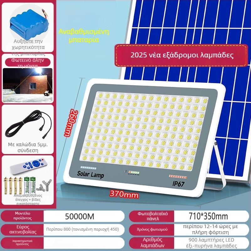 Ηλιακός εξωτερικός φανοστάτης κήπου για οικιακή χρήση, IP67 αδιάβροχο, τηλεχειριστήριο, 6V, κάλυψη ακτινοβολίας 200 m²+, χρόνος λειτουργίας 12–16 ωρών, Fire Dragon
