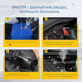 Μοτοσικλέτας ανιχνευτής διαρροής καπνού – εργαλείο διάγνωσης διαρροών σε κινητήρα και σωλήνα εισαγωγής αέρα; μάρκα Weike; μοντέλο Smoke leak detector; τροφοδοσία 220V; εύρος θερμοκρασίας 8–50°C