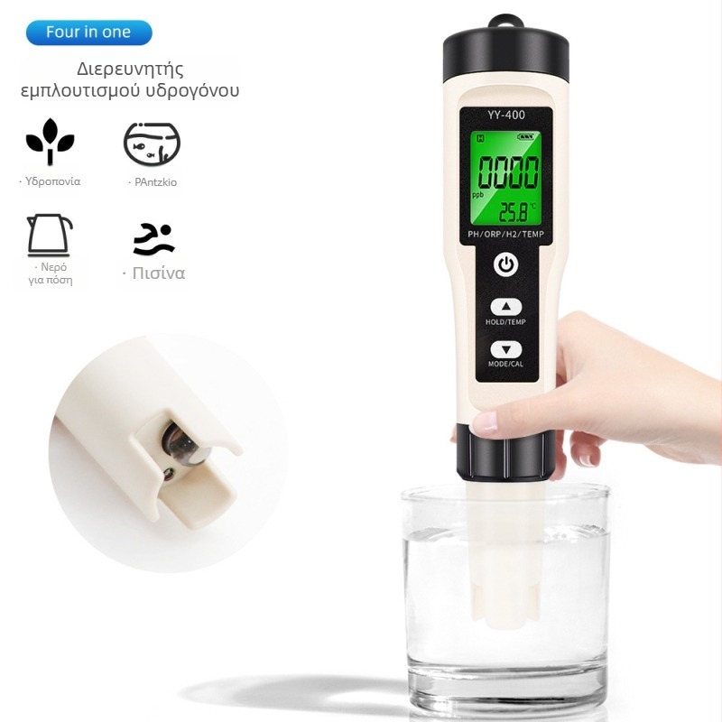 Φορητός μετρητής pH 4-in-1 με ORP, θερμοκρασία και υδρογόνο - εύρος 0-14 pH, ακρίβεια ±0,05, LED οπίσθιος φωτισμός, μοντέλο YY-400.