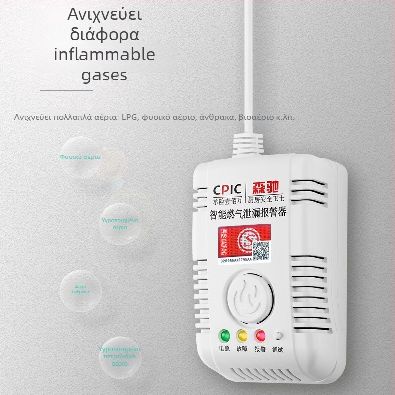 Ανιχνευτής διαρροής αερίου οικιακής χρήσης, μοντέλο SC-MQ05, τοίχου τοποθέτηση, AC 220V, 360° ανίχνευση, ενσύρματη επικοινωνία