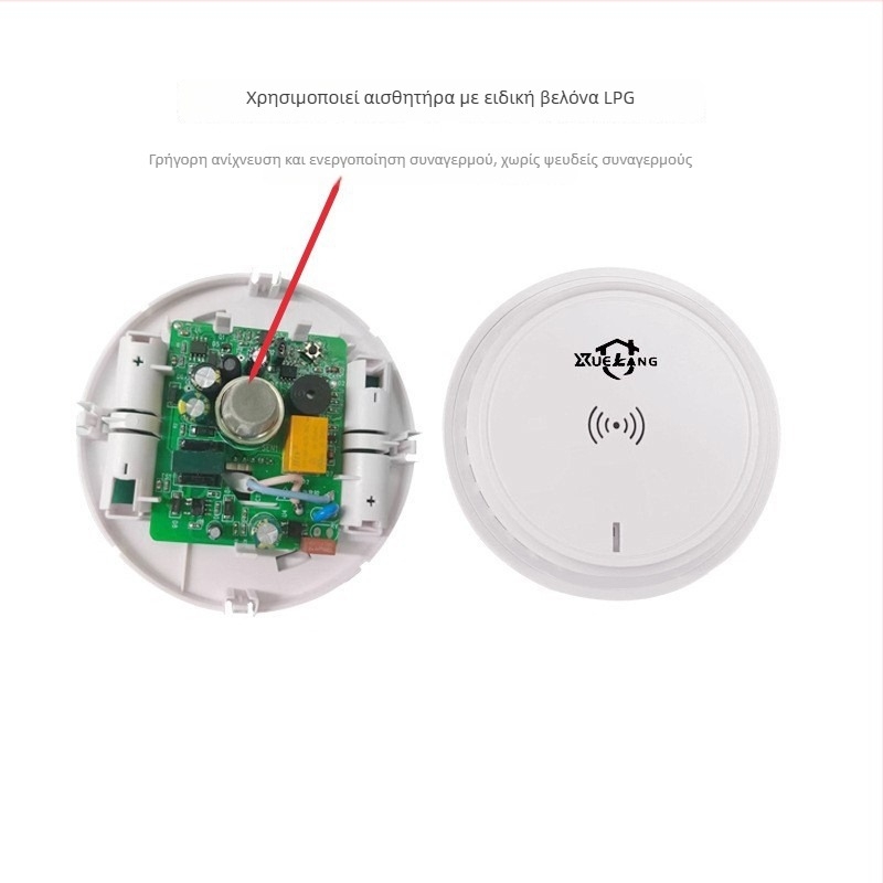 Ανιχνευτής διαρροής αερίου XL-202 για φυσικό αέριο και LPG, 360° ανίχνευση, οροφή τοποθέτηση, ενσύρματη σύνδεση, τροφοδοσία 12 VDC–220 VAC, ήχος και φως συναγερμού